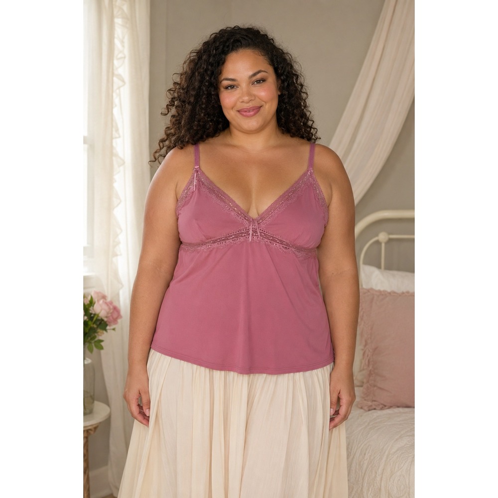 Delta Burke Pink Lace Camisole Coquette Balletcore Plus Size 1X-2X